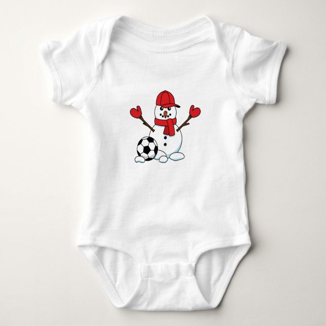 Funny Snowman with Soccer Ball Baby Bodysuit (Front)