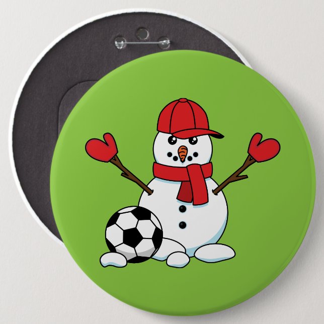 Funny Snowman with Soccer Ball Button (Front & Back)