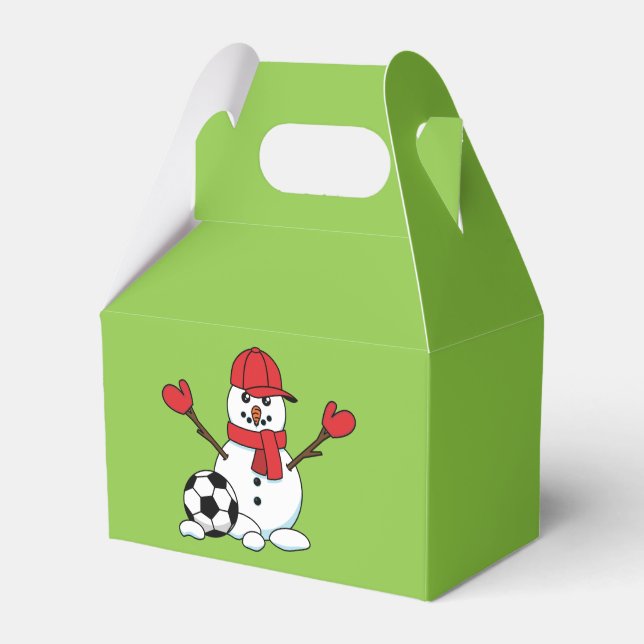 Funny Snowman with Soccer Ball Favor Boxes (Front Side)