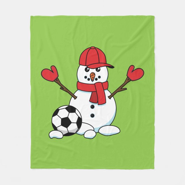 Funny Snowman with Soccer Ball Fleece Blanket (Front)