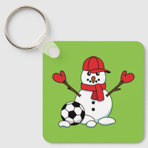Funny Snowman with Soccer Ball Keychain