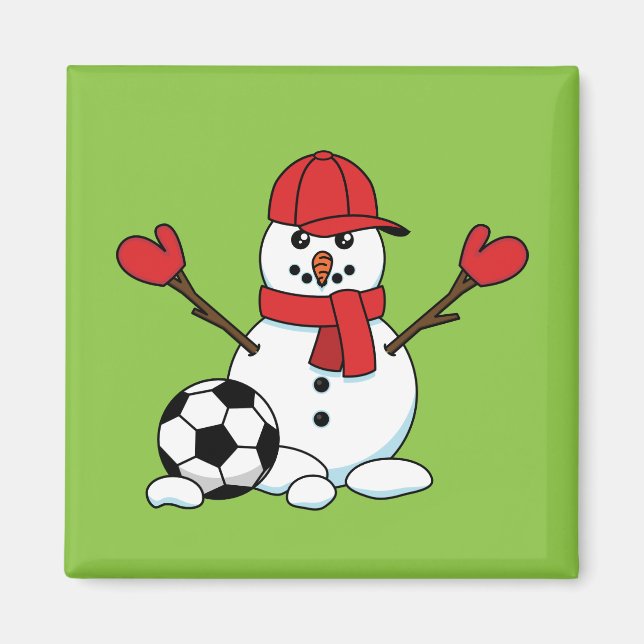 Funny Snowman with Soccer Ball Magnet (Front)