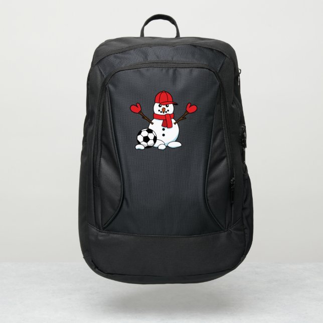 Funny Snowman with Soccer Ball Port Authority® Backpack (Front)