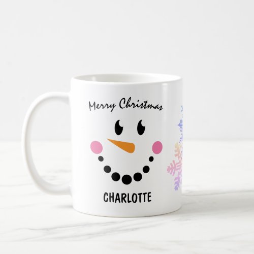 Funny Snowmans Face Pink Cheeks Merry Christmas Coffee Mug
