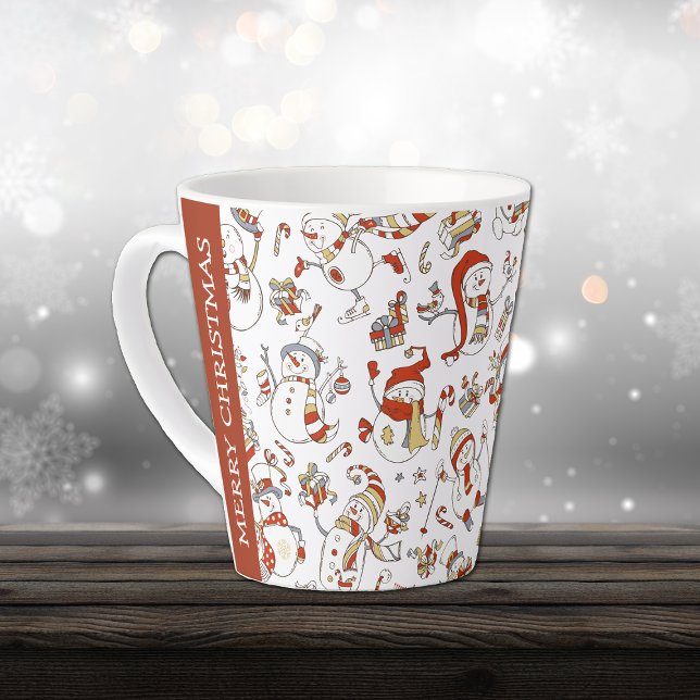 Funny Snowmen Christmas New Year Pattern Latte Mug (Creator Uploaded)