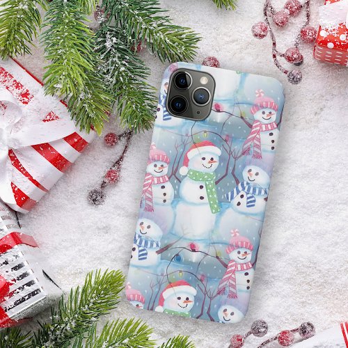 Funny Snowmen Christmas Tree String Lights Pattern iPhone 13 Pro Max Case