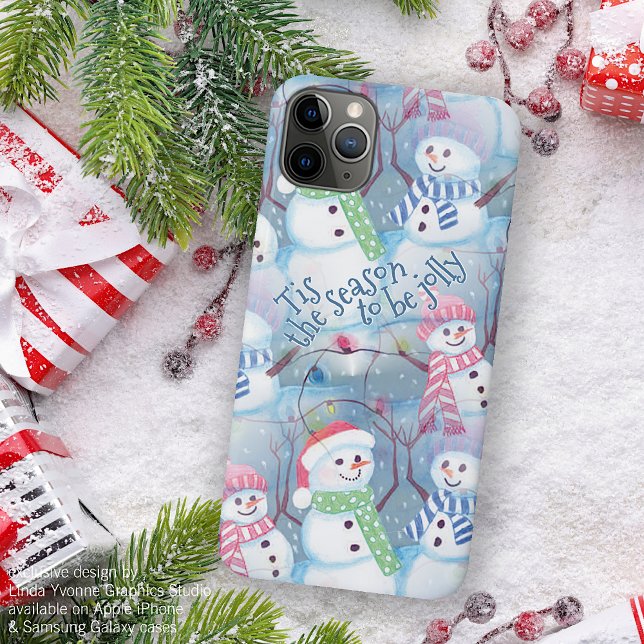 Funny Snowmen Christmas Tree String Lights Pattern Case-Mate iPhone Case (Creator Uploaded)