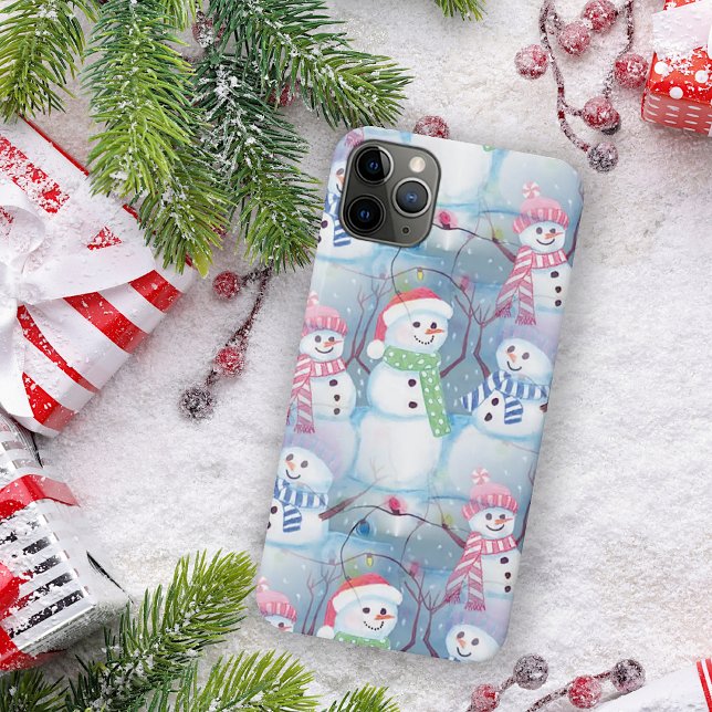 Funny Snowmen Christmas Tree String Lights Pattern Case-Mate iPhone Case (Creator Uploaded)