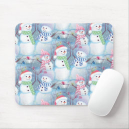 Funny Snowmen Christmas Tree String Lights Pattern Mouse Pad