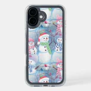 Funny Snowmen Christmas Tree String Lights Pattern iPhone 16 Plus Case