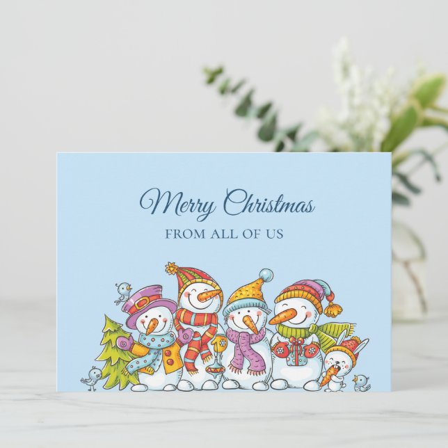 Funny Snowmen Happy Holiday Merry Christmas Card (Standing Front)