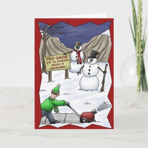 Funny Snowmen Protest SnowBlower Christmas Card
