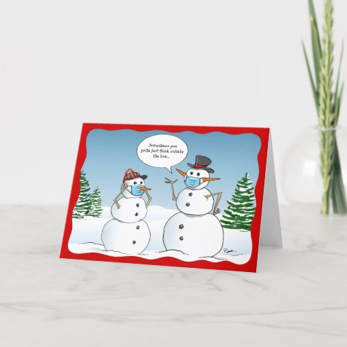 Funny Snowmen Think Outside the Box Christmas Holiday Card