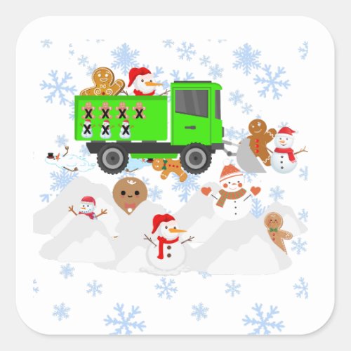Funny Snowplowing Snowmen and Gingerbread Men Square Sticker