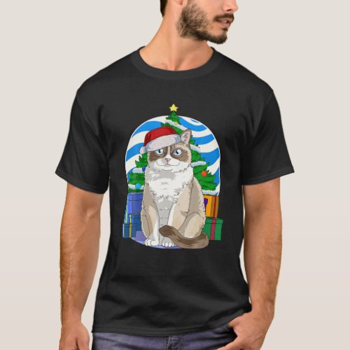 Funny Snowshoe Cat Santa Christmas Tree Decor T_Shirt