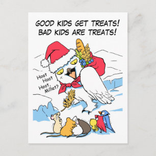 Funny snowy owl santa meme holiday postcard