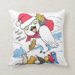 Funny snowy owl santa meme pillow
