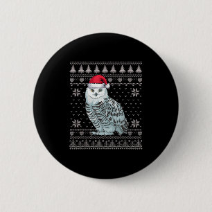 Funny Snowy Owl Ugly Christmas Sweater Santa Xmas Button