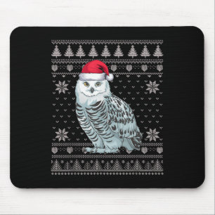 Funny Snowy Owl Ugly Christmas Sweater Santa Xmas Mouse Pad