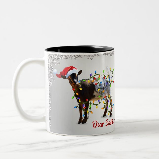 Funny SO Good Christmas Goat Two-Tone Coffee Mug (Left)