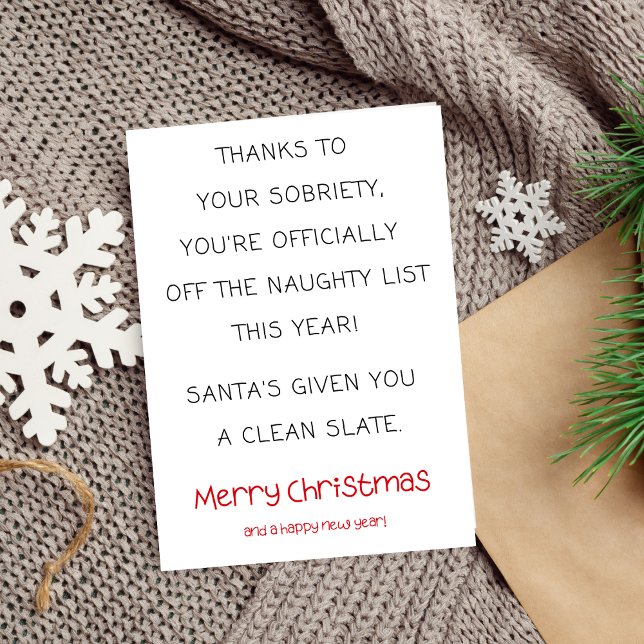 Funny Sobriety Christmas Card, Simple Sober Xmas Card (funny sobriety christmas card, sober support and encouragement humorous)