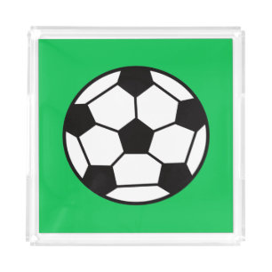 Funny Soccer Ball On Green Background Acrylic Tray