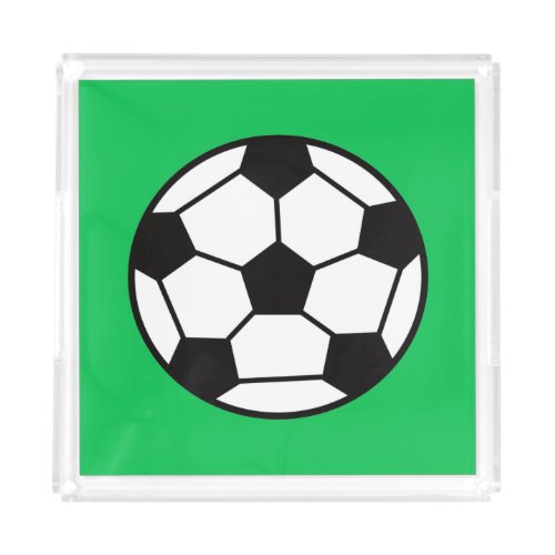 Funny Soccer Ball On Green Background Acrylic Tray