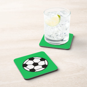 Funny Soccer Ball On Green Background Beverage Coaster