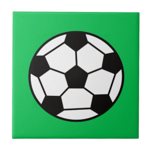 Funny Soccer Ball On Green Background Ceramic Tile