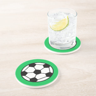 Funny Soccer Ball On Green Background Coaster