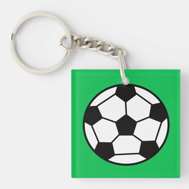 Funny Soccer Ball On Green Background Keychain (Front)