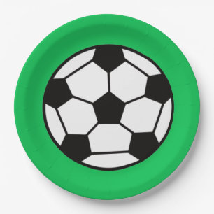 Funny Soccer Ball On Green Background Paper Plates