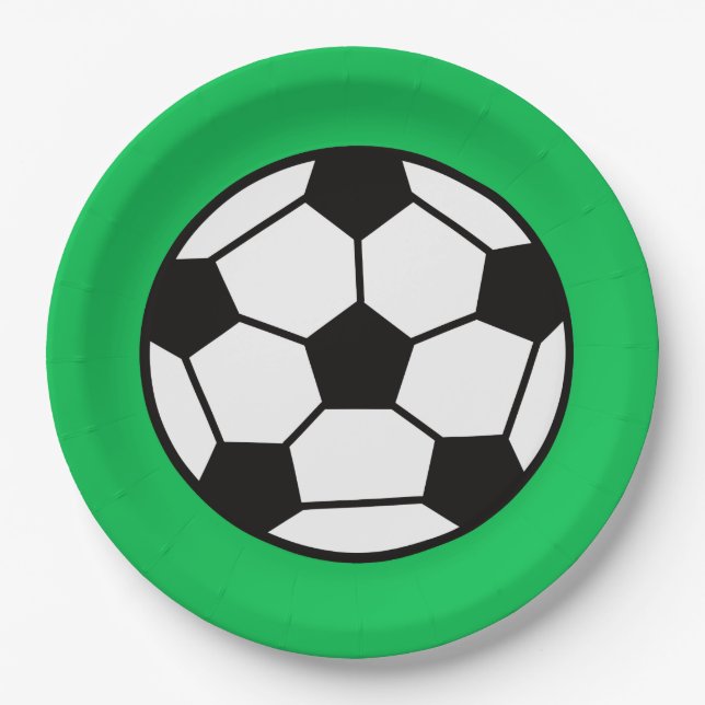 Funny Soccer Ball On Green Background Paper Plates (Front)