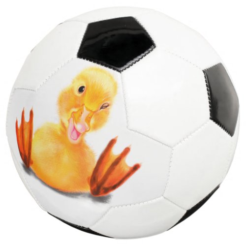 Funny Soccer Ball Playful Yellow Duckling _ Smile 