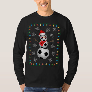 Funny Soccer Ball Snowman Santa Hat Scarf Christma T-Shirt