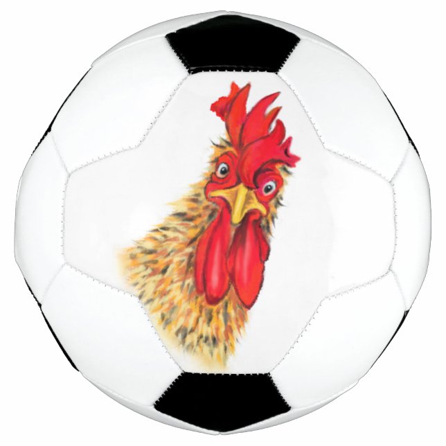 Funny Soccer Ball with Surprised Rooster (Front)