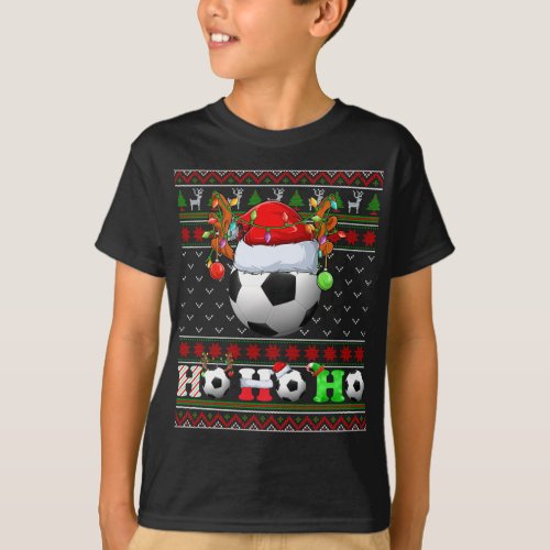 Funny Soccer Ball Xmas Tree Lights Ugly Christmas  T_Shirt