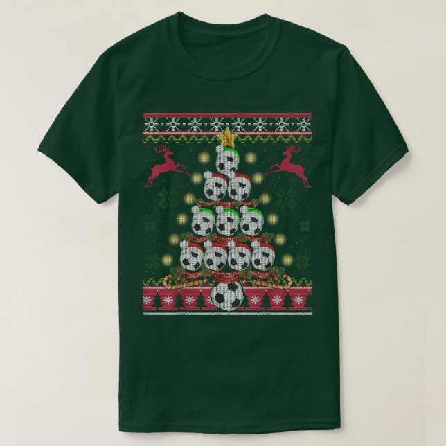 Funny Soccer Christmas Tree Gifts Soccer Fans Ugly T-Shirt (Design Front)