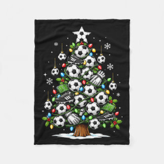 Funny Soccer Christmas Tree Lights Xmas Soccer Fleece Blanket