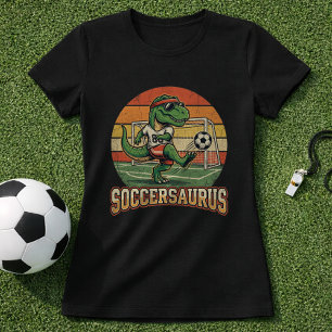 Funny Soccer Dinosaur Kicking Retro T-Shirt