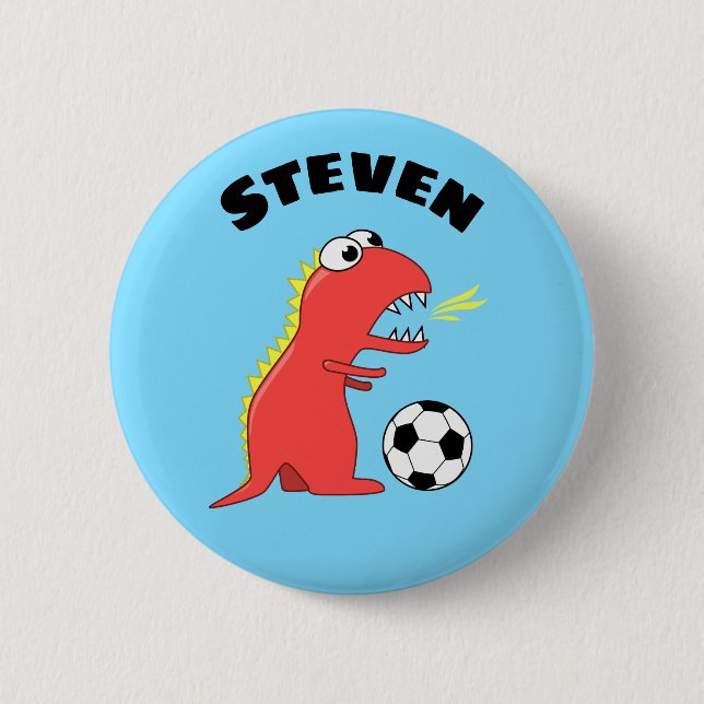 Funny Soccer Dinosaur Name Button (Front)