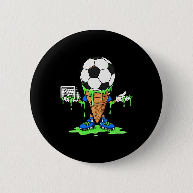 Funny Soccer Drip Ice Cream Cone Graph  Button (Front)