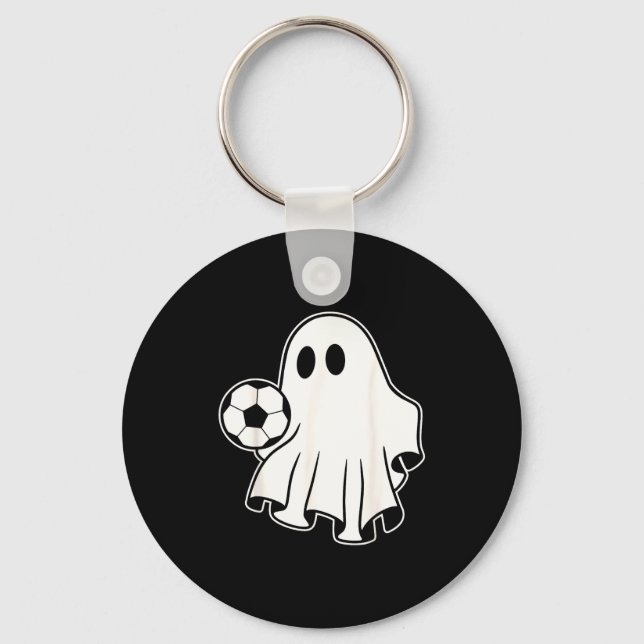 Funny Soccer Ghost Playing Soccer Lovers Halloween Keychain (Front)