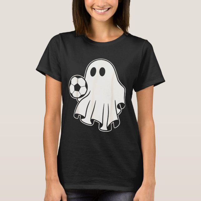 Funny Soccer Ghost Playing Soccer Lovers Halloween T-Shirt (Front)