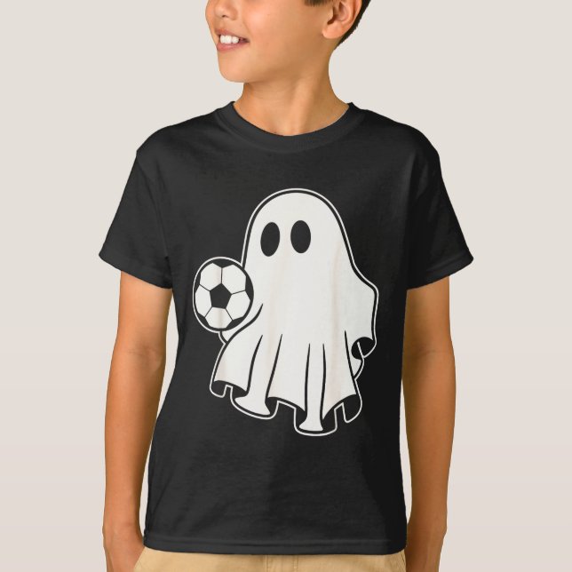 Funny Soccer Ghost Playing Soccer Lovers Halloween T-Shirt (Front)