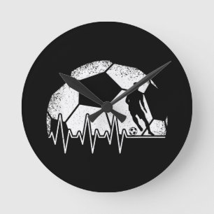 Funny Soccer Heartbeat Soccer Player Round Clock