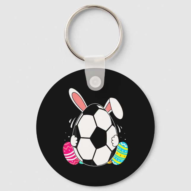 Funny Soccer Ll With Bunny Ears Easter Day Men Boy Keychain (Front)