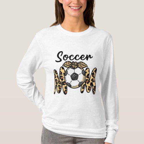 Funny Soccer Mom Leopard print with a bow T_Shirt