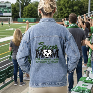 Funny Soccer Mom Louder Prouder Game Day Green Denim Jacket