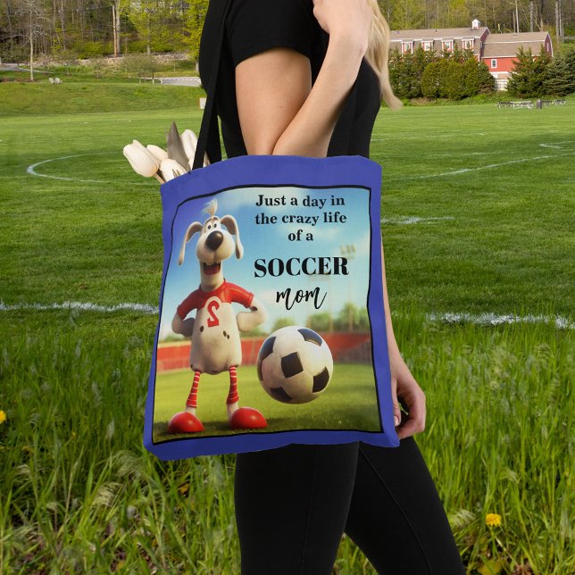 Funny Soccer Mom Tote Bag (Funny tote bag featuring a dog on a football field. Great for a soccer mom)